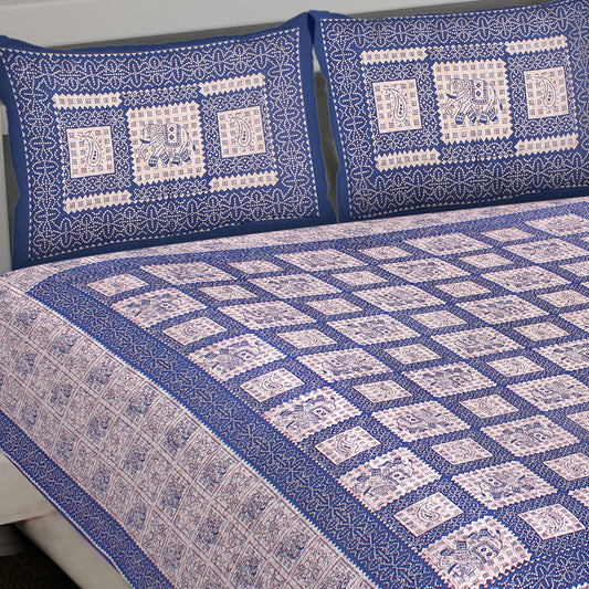 Elephant Block King Size 100% Cotton Bedsheets