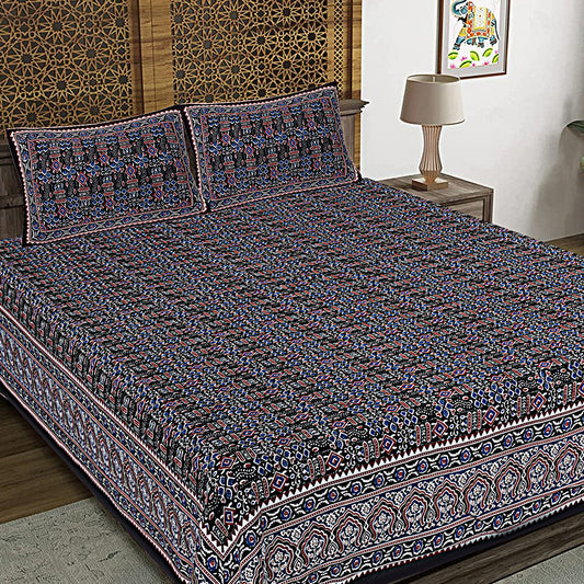 Beyond Ajrakh Black King Size 100% Cotton Bedsheets