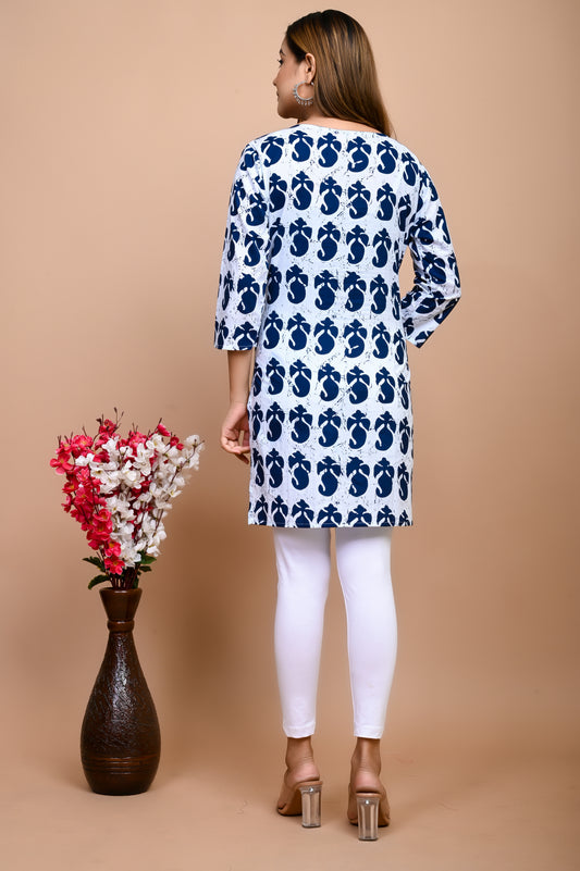 Jaipuri Blue Paisley 100% Cotton Short Kurti