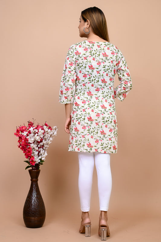 Jaipuri Pretty Pink 100% Cotton Short Kurti