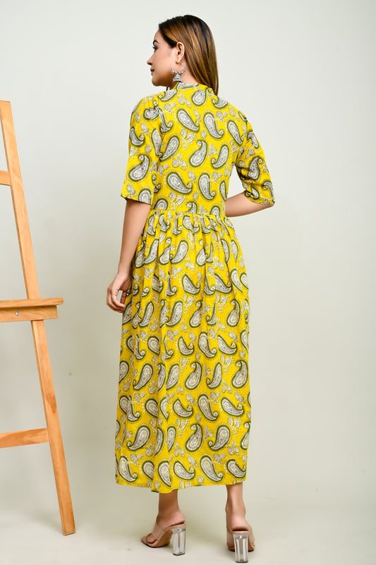 Yellow paisley 100% cotton Flared kurti