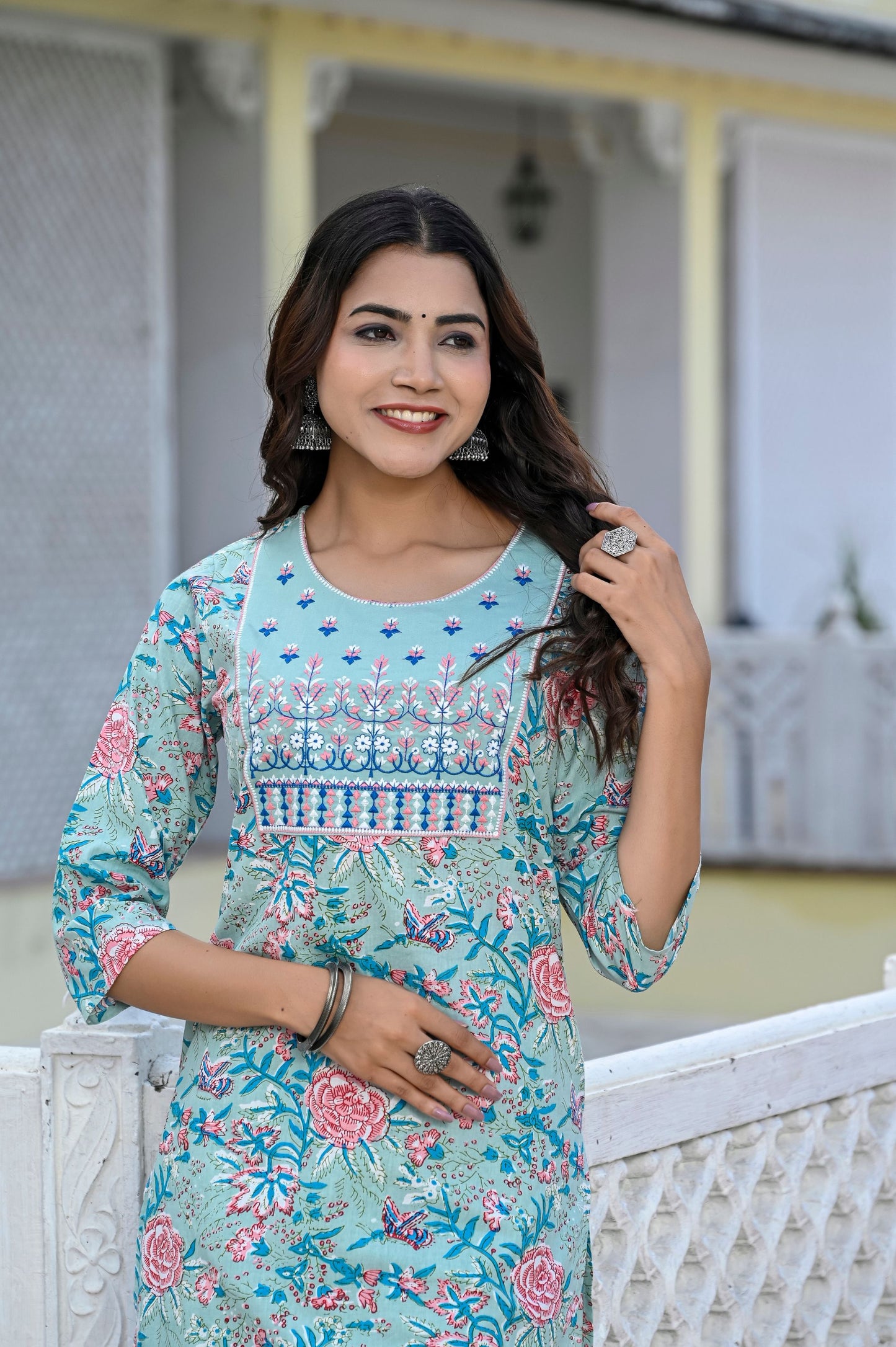 Jaipuri Printed Floral Pure Cotton Readymade Kurta & Pant Set