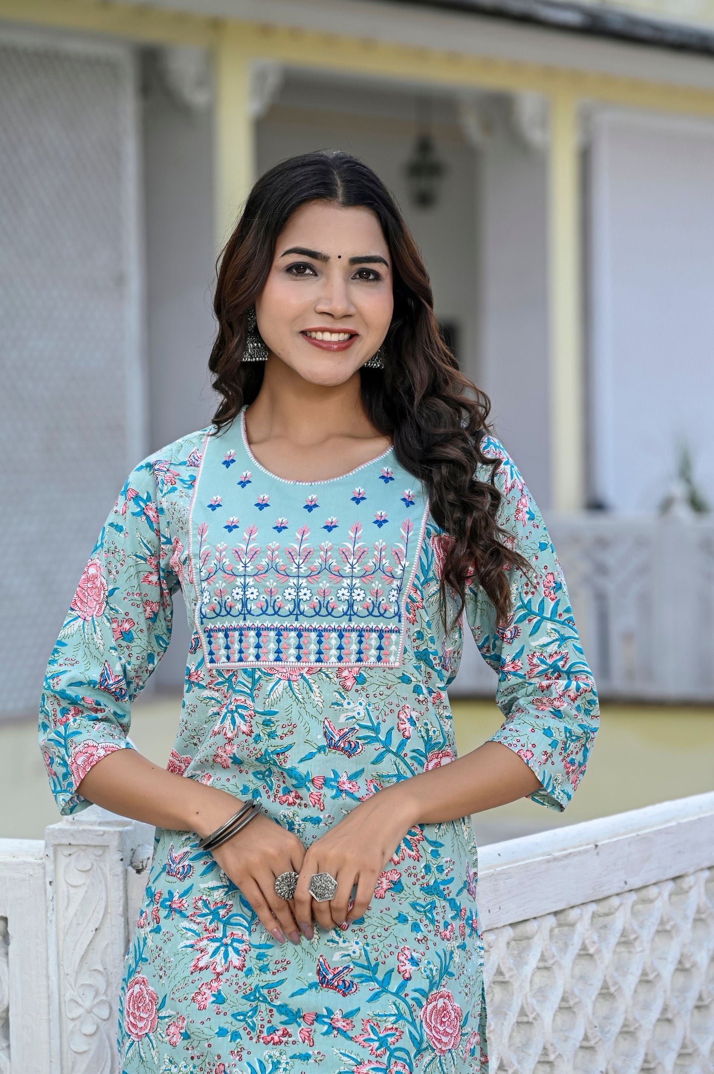 Jaipuri Printed Floral Pure Cotton Readymade Kurta & Pant Set