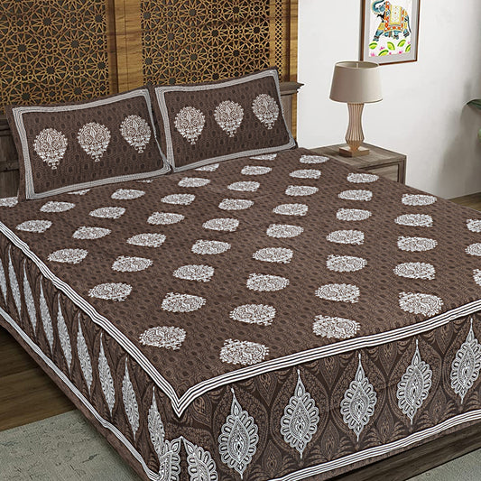Parachute Buta Brown King Size 100% Cotton Bedsheets
