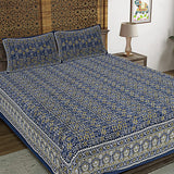 Beyond Ajrakh Blue King Size 100% Cotton Bedsheets