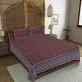 Beyond Ajrakh Wine King Size 100% Cotton Bedsheets