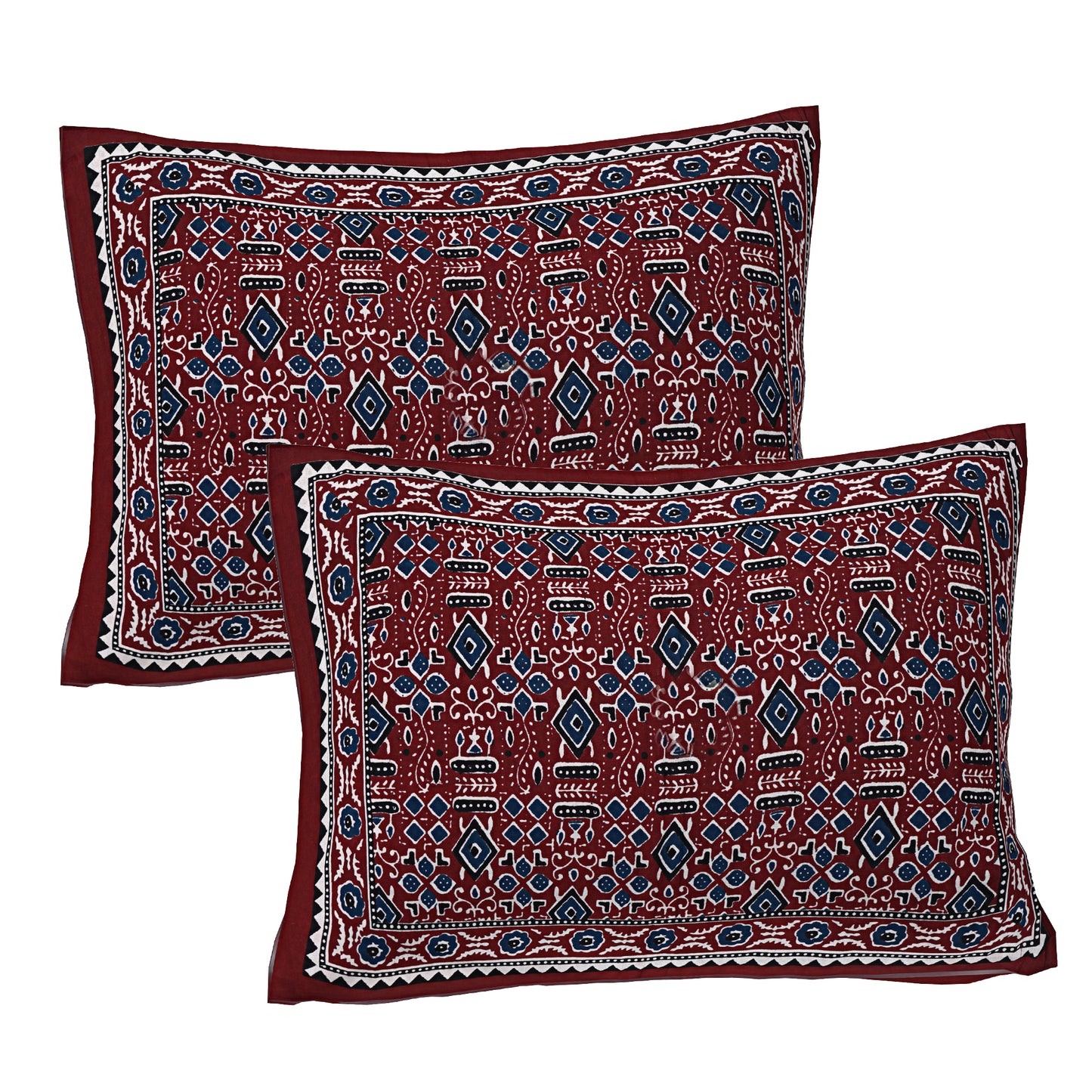 Beyond Ajrakh Wine King Size 100% Cotton Bedsheets