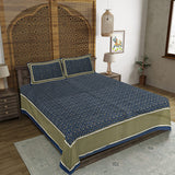 Ajrakh Redefined Blue King Size 100% Cotton Bedsheets