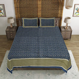 Ajrakh Redefined Blue King Size 100% Cotton Bedsheets