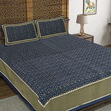 Ajrakh Redefined Blue King Size 100% Cotton Bedsheets