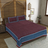 Ajrakh Redefined Wine King Size 100% Cotton Bedsheets