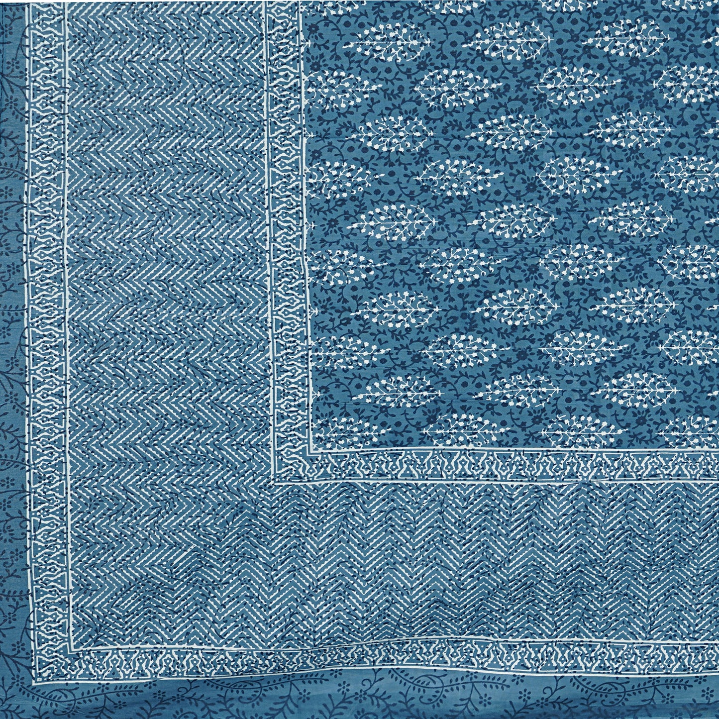 Blossom Butti Skyblue King Size 100% Cotton Bedsheets