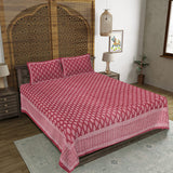 Blossom Butti Maroon King Size 100% Cotton Bedsheets