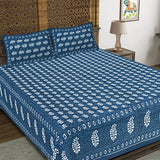 Floral Buti Blue King Size 100% Cotton Bedsheets