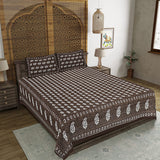 Floral Buti Brown King Size 100% Cotton Bedsheets