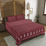 Floral Buti Maroon King Size 100% Cotton Bedsheets