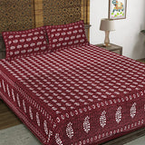 Floral Buti Maroon King Size 100% Cotton Bedsheets