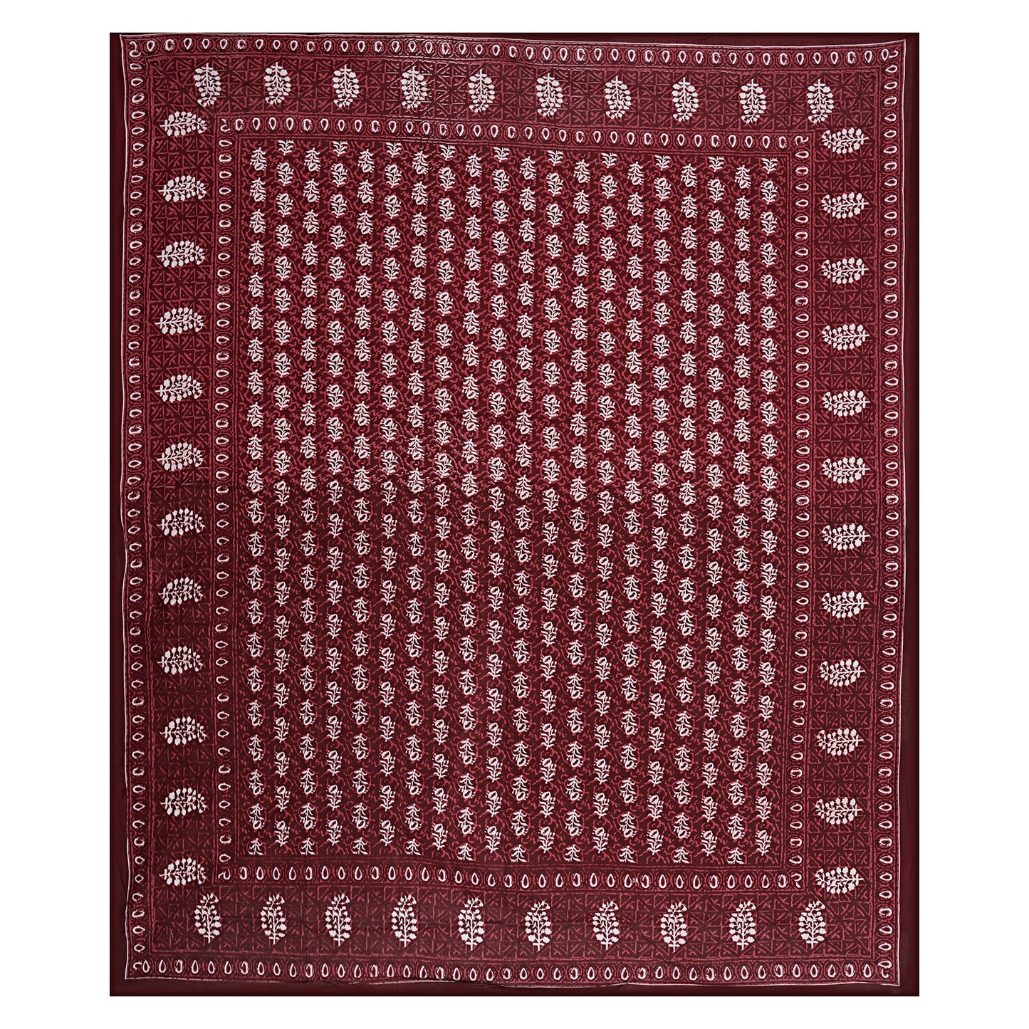 Floral Buti Maroon King Size 100% Cotton Bedsheets