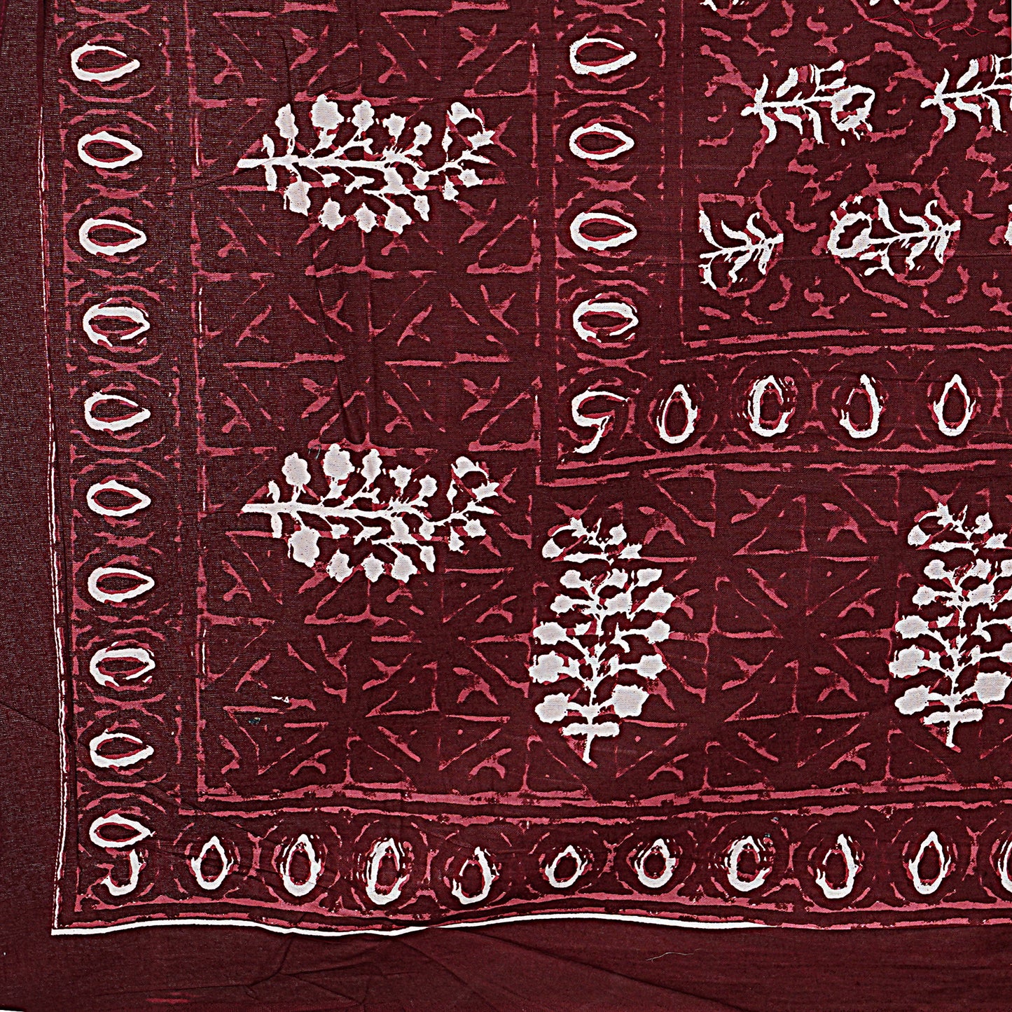 Floral Buti Maroon King Size 100% Cotton Bedsheets