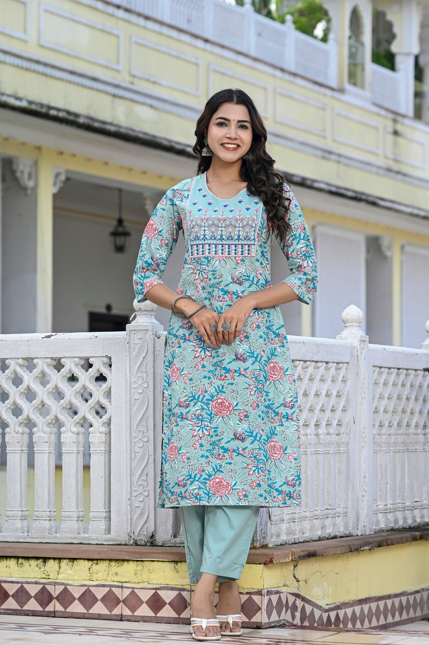 Jaipuri Printed Floral Pure Cotton Readymade Kurta & Pant Set