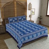 Elephant on Wheels Blue King Size 100% Cotton Bedsheets