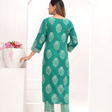 Sea Green Batik Hand Block Printed Cotton Suit Set