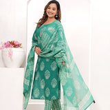 Sea Green Batik Hand Block Printed Cotton Suit Set