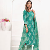 Sea Green Batik Hand Block Printed Cotton Suit Set