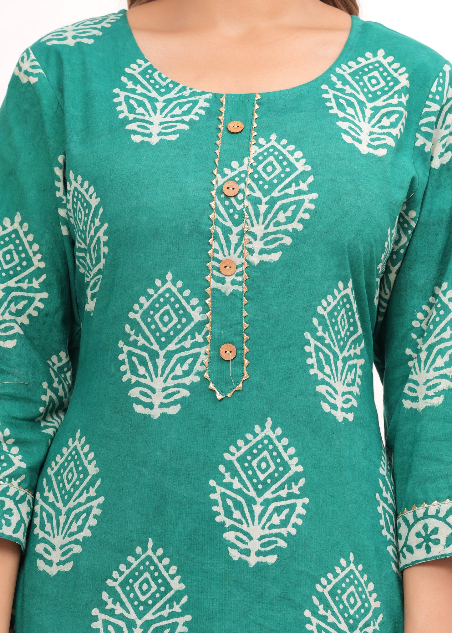 Sea Green Batik Hand Block Printed Cotton Suit Set
