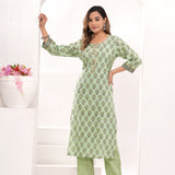 Pista Hand Block Printed Cotton Suit Set