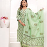 Pista Hand Block Printed Cotton Suit Set