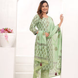 Pista Hand Block Printed Cotton Suit Set