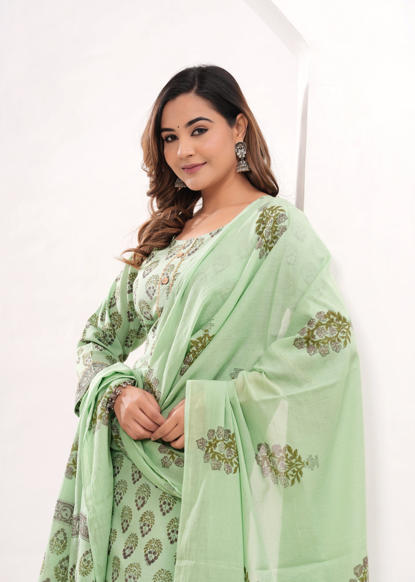 Pista Hand Block Printed Cotton Suit Set
