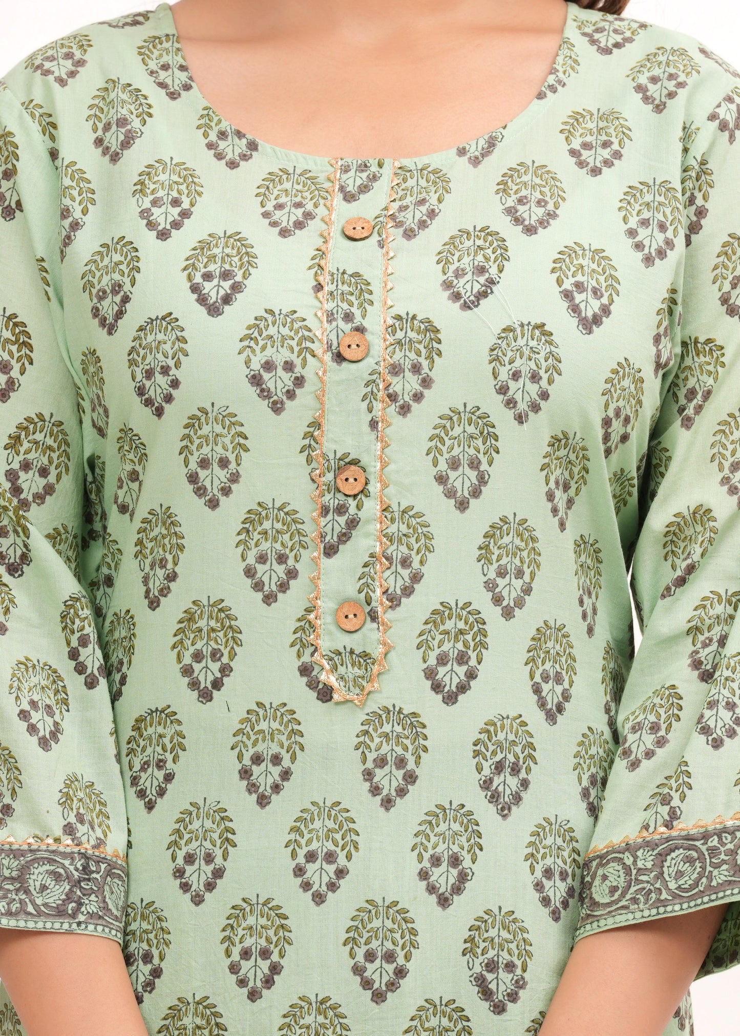 Pista Hand Block Printed Cotton Suit Set