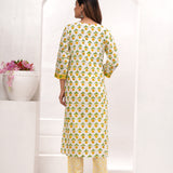 Yellow Butti Hand Block Printed Cotton Suit Set