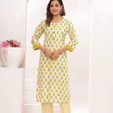 Yellow Butti Hand Block Printed Cotton Suit Set