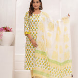 Yellow Butti Hand Block Printed Cotton Suit Set