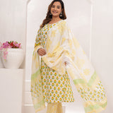 Yellow Butti Hand Block Printed Cotton Suit Set