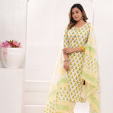 Yellow Butti Hand Block Printed Cotton Suit Set