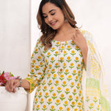 Yellow Butti Hand Block Printed Cotton Suit Set