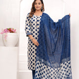 Indigo Blue Hand Block Printed Cotton Suit Set