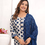 Indigo Blue Hand Block Printed Cotton Suit Set