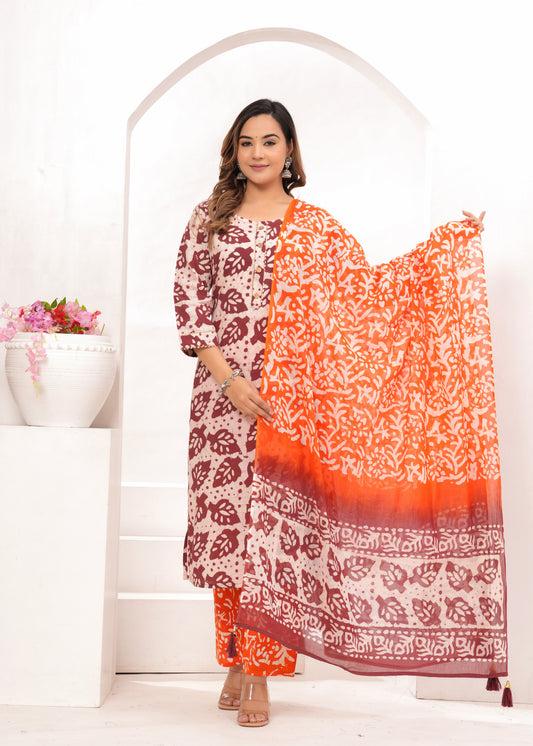 Wax Batik Hand Block Printed Cotton Suit Set