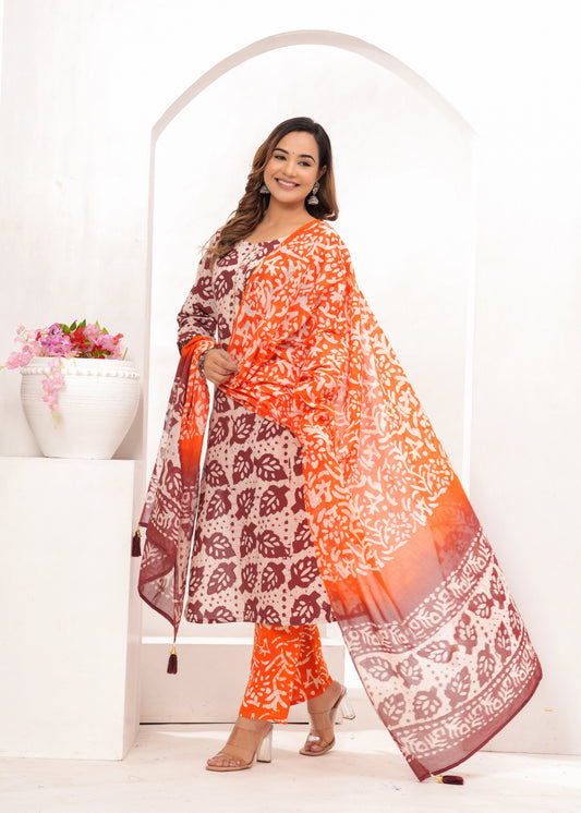 Wax Batik Hand Block Printed Cotton Suit Set