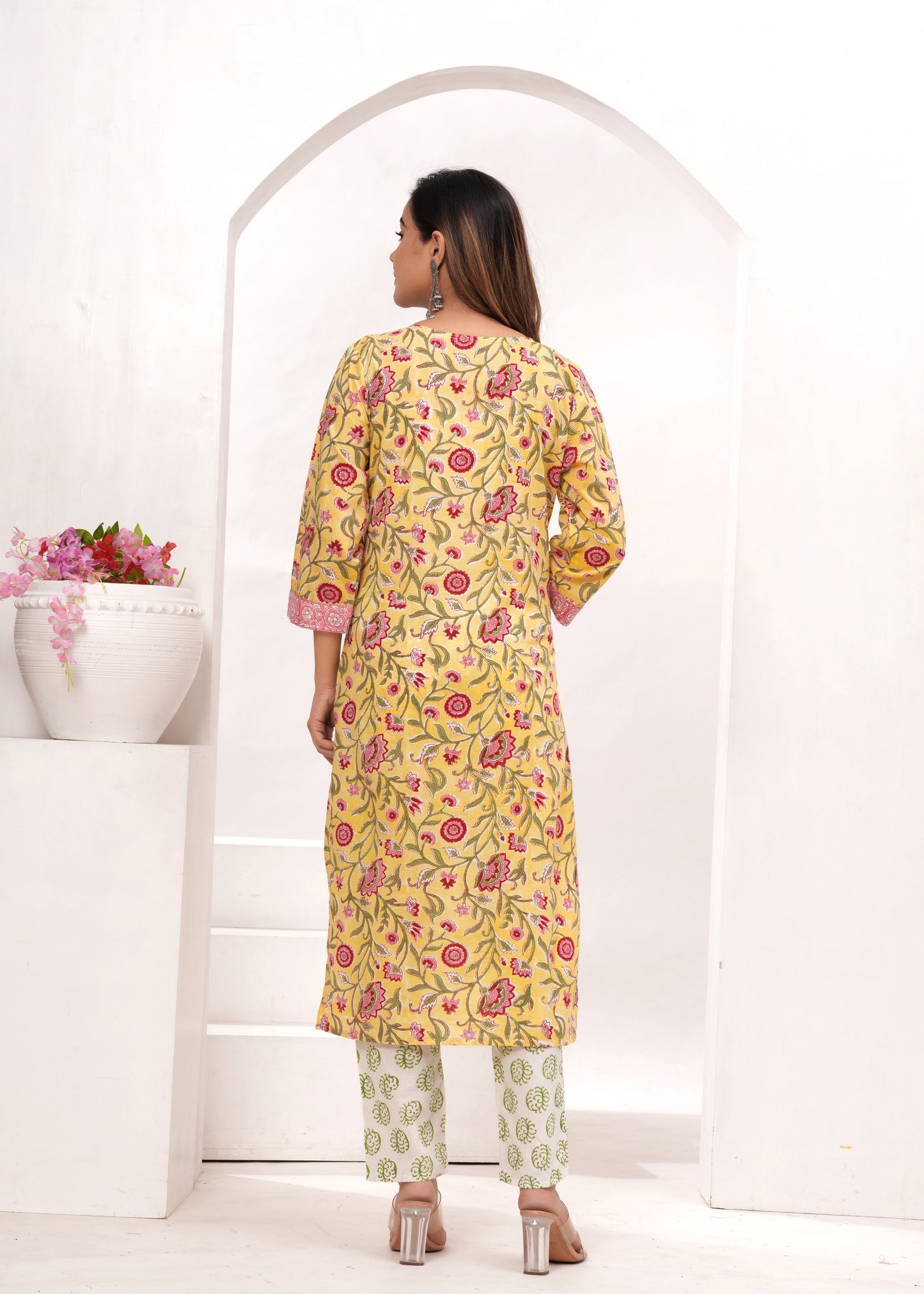 Yellow Hand Block Printed Cotton Suit Set