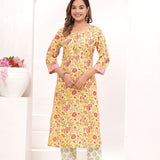 Yellow Hand Block Printed Cotton Suit Set