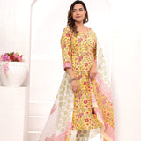 Yellow Hand Block Printed Cotton Suit Set