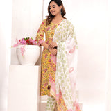 Yellow Hand Block Printed Cotton Suit Set