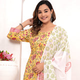 Yellow Hand Block Printed Cotton Suit Set