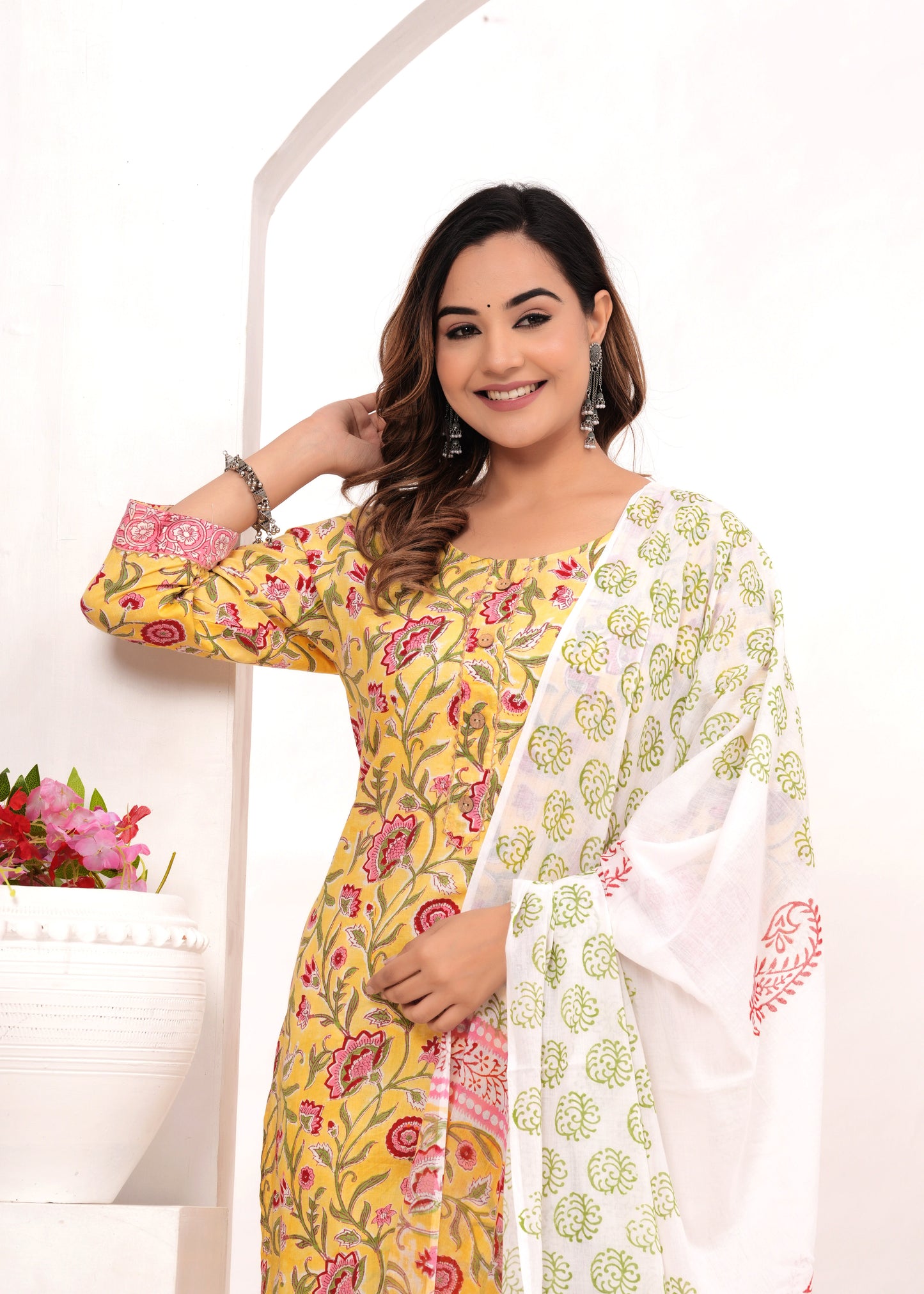 Yellow Hand Block Printed Cotton Suit Set